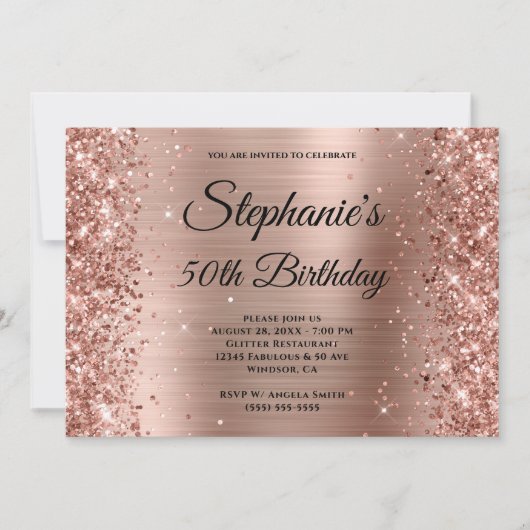 Rose Gold Foil Glitzer Extravagant Monogram Geburt Einladung (Vorderseite)