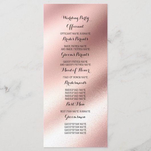 Rose Gold Foil Glitzer Hochzeitsprogramme Programm (Rückseite)