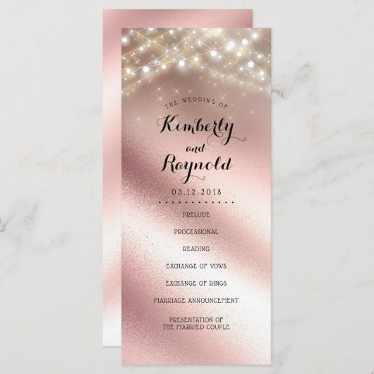Rose Gold Foil Glitzer Hochzeitsprogramme Programm (Vorne/Hinten)