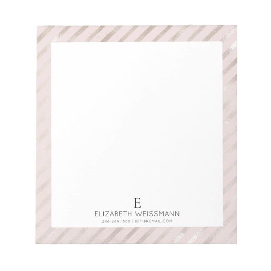 Rose Gold Foil Glitzer Monogram Custom Girl Notizblock (Vorderseite)