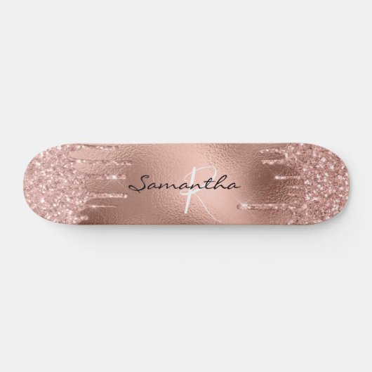 Rose Gold Foil Glitzer Monogramm Hübsch Skateboard (Horizontal)
