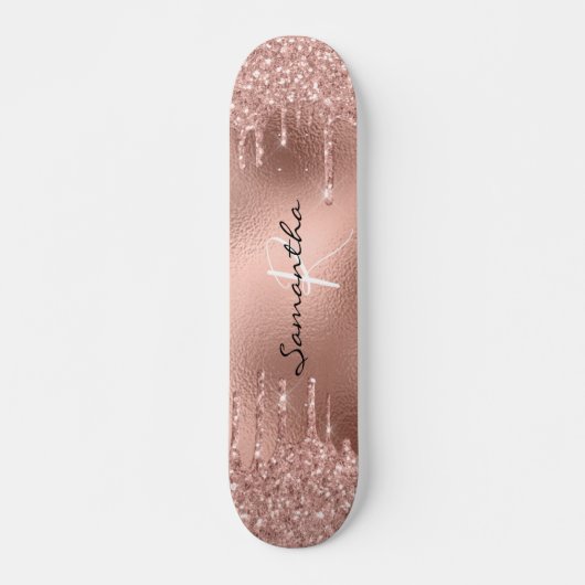 Rose Gold Foil Glitzer Monogramm Hübsch Skateboard (Vorne)