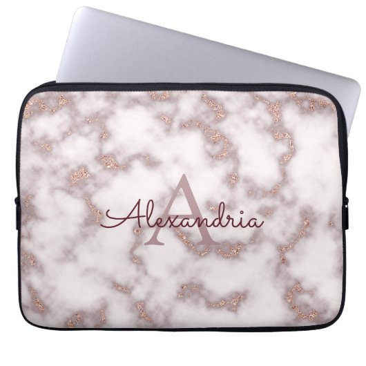 Rose Gold Foil Glitzer Rosa Marmorname Monogramm Laptopschutzhülle (Vorderseite)