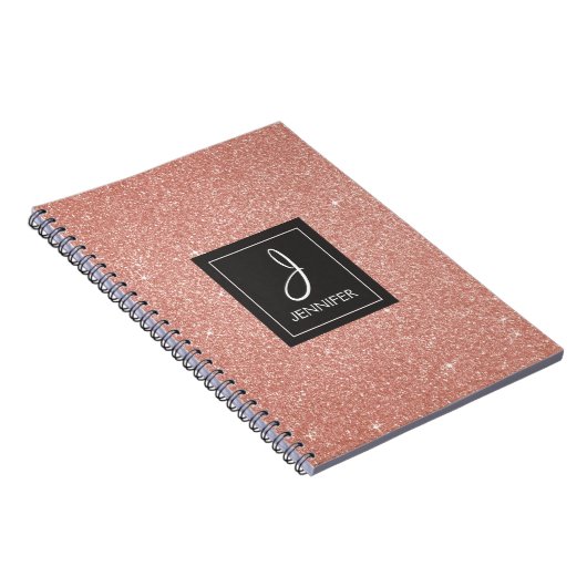 Rose Gold Foil Glitzer Sparkeller Monogram Noteboo Notizblock (Rechte Seite)