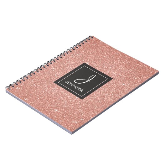 Rose Gold Foil Glitzer Sparkeller Monogram Noteboo Notizblock (Linke Seite)