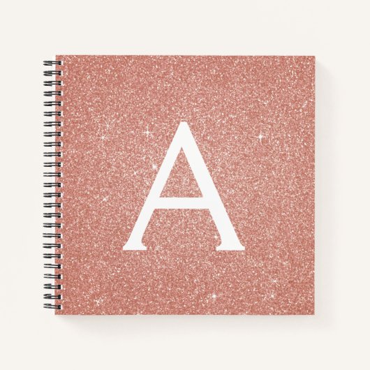 Rose Gold Foil Glitzer Sparkeller Monogram Noteboo Notizblock (Vorderseite)