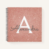 Rose Gold Foil Glitzer Sparkeller Monogram Noteboo Notizbuch (Vorderseite)