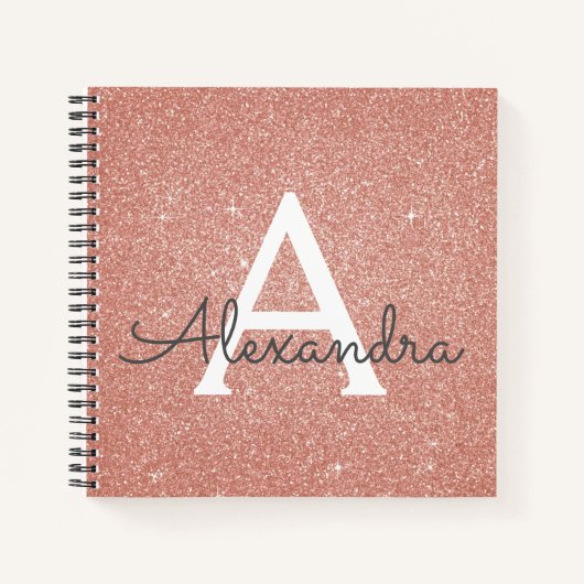 Rose Gold Foil Glitzer Sparkeller Monogram Noteboo Notizbuch (Vorderseite)