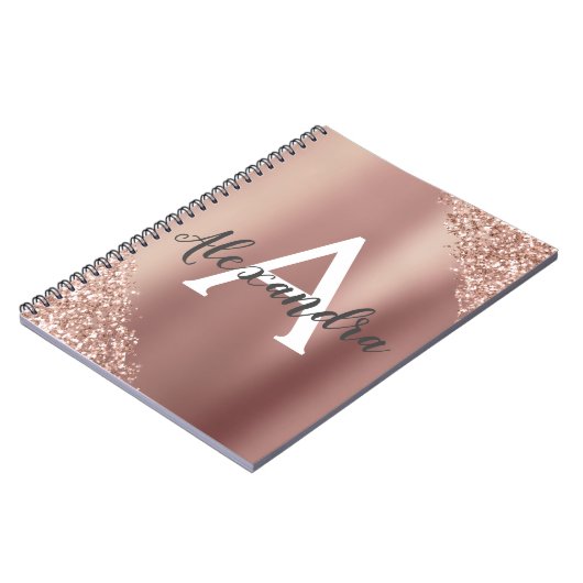 Rose Gold Foil Glitzer Sparkle Monogram Journal Notizblock (Linke Seite)