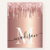 Rose Gold Foil Glitzer Tropfen Monogram Script Notizblock (Vorderseite)
