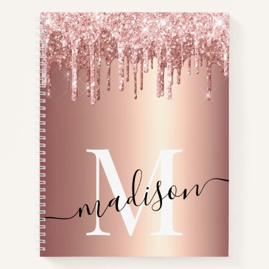 Rose Gold Foil Glitzer Tropfen Monogram Script Notizblock (Vorderseite)