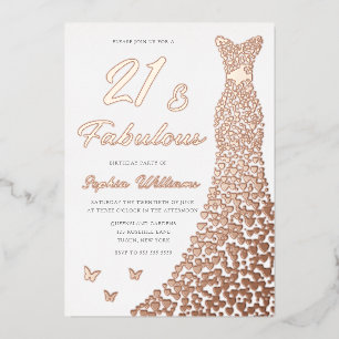 Rose Gold Foil Gown 21. Geburtstag Party Folieneinladung