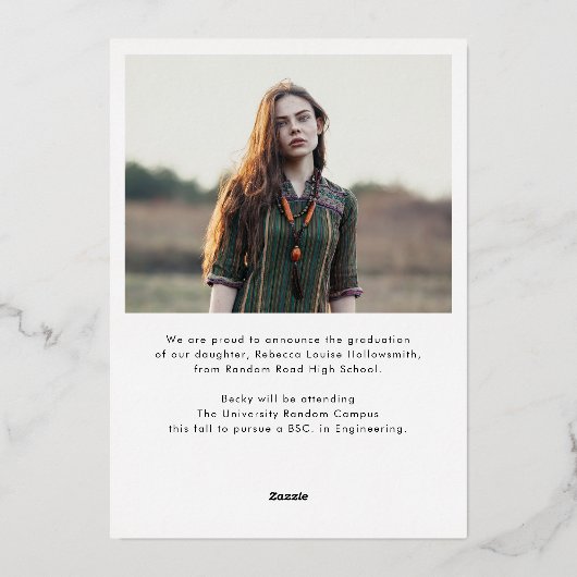 Rose Gold Foil Grad Foto Abschluss Ankündigung (Rückseite)