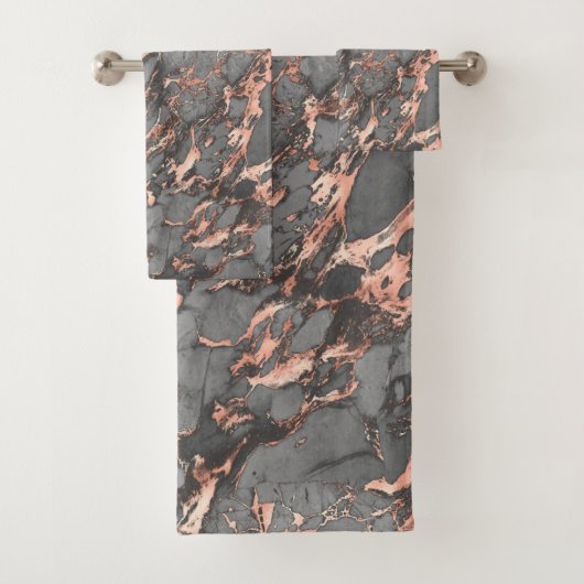 Rose Gold Foil Gray Marbella Badetuch Set (Insitu)