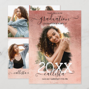 Rose Gold Foil Halo Foto Collage Abschluss Einladung