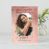 Rose Gold Foil Halo Foto Collage Quinceañera Einladung (Stehend Vorderseite)