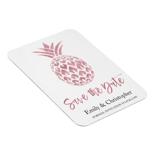 Rose Gold Foil Hochzeit speichern das Datum Ananas Magnet (Rechte Seite)