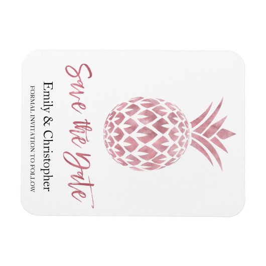 Rose Gold Foil Hochzeit speichern das Datum Ananas Magnet (Horizontal)