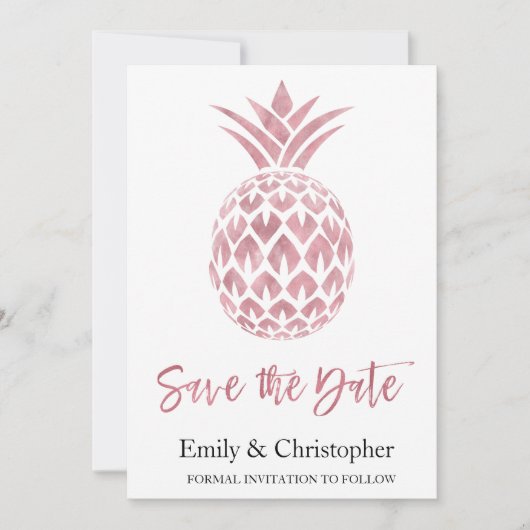 Rose Gold Foil Hochzeit speichern das Datum Ananas Save The Date (Vorderseite)