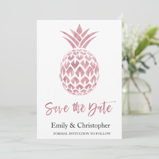 Rose Gold Foil Hochzeit speichern das Datum Ananas Save The Date (Stehend Vorderseite)
