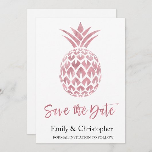 Rose Gold Foil Hochzeit speichern das Datum Ananas Save The Date (Vorne/Hinten)