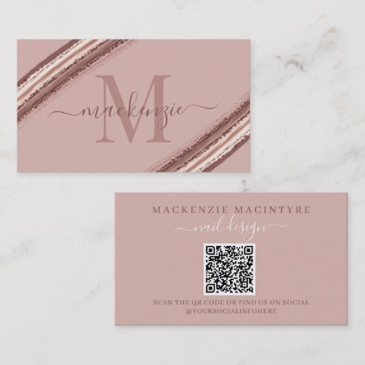 Rose Gold Foil Kupfer Pinsel Monogram QR Code Visitenkarte (Vorne/Hinten)