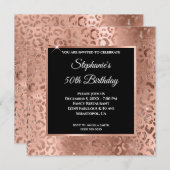 Rose Gold Foil Leopard Black Overlay 50. Geburtsta Einladung (Vorne/Hinten)