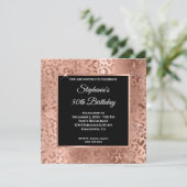 Rose Gold Foil Leopard Black Overlay 50. Geburtsta Einladung (Stehend Vorderseite)