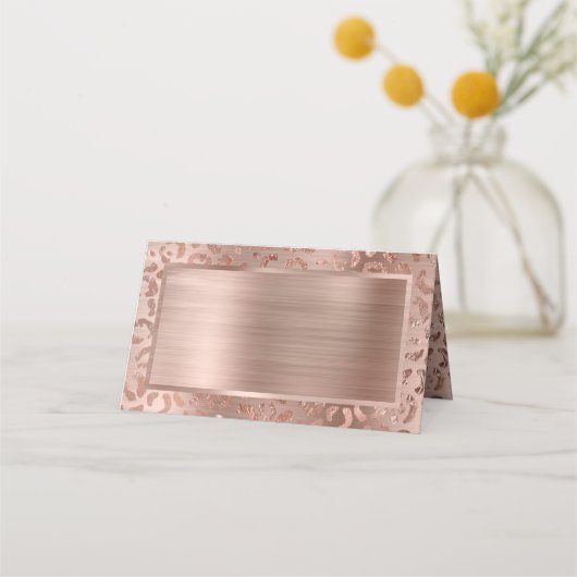 Rose Gold Foil Leopard Glam Platzkarte (Vorderseite)