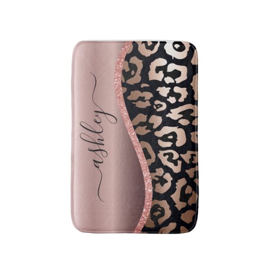 Rose Gold Foil Leopard Print Badematte (Vorderseite Vertikal)