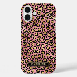 Rose Gold Foil Leopard Print Monogrammed iPhone 16 Plus Hülle