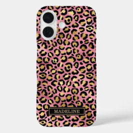 Rose Gold Foil Leopard Print Monogrammed iPhone 16 Hülle