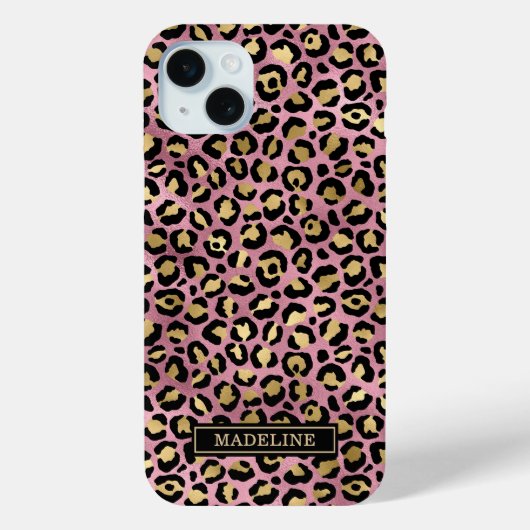 Rose Gold Foil Leopard Print Monogrammed Case-Mate iPhone Hülle (Rückseite)