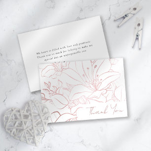 Rose Gold Foil Line Art Floral Bridal Shower Dankeskarte