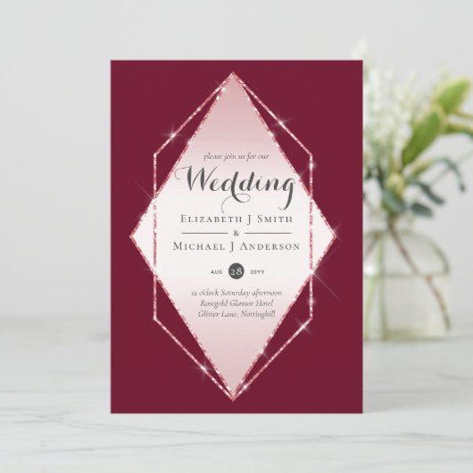Rose Gold Foil Look Geometric Wedding (Stehend Vorderseite)