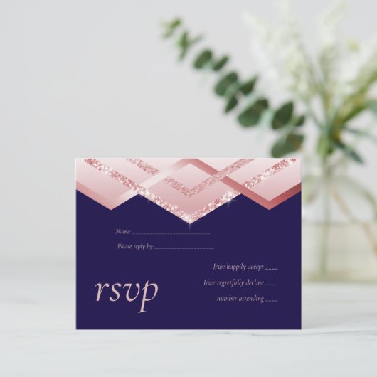 Rose Gold Foil Look Geometric Wedding Einladungspostkarte (Stehend Vorderseite)