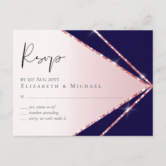 Rose Gold Foil Look Geometric Wedding Postkarte (Vorderseite)