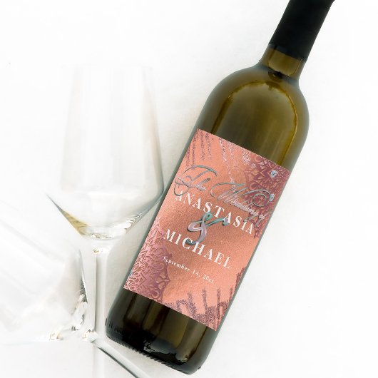 Rose Gold Foil Luxus Glam Stilvolle Hochzeit Weinetikett