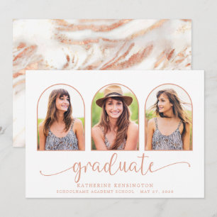 Rose Gold Foil Marble Arch 3 Foto Abschluss Einladung