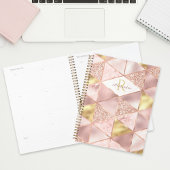 Rose Gold Foil Marble Glam Geometric Monogram Planer