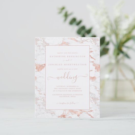 Rose Gold Foil Marmor Einladung (Stehend Vorderseite)