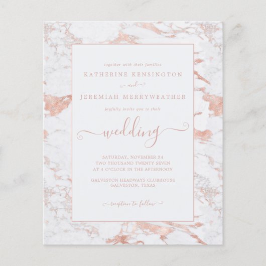 Rose Gold Foil Marmor Einladung (Vorderseite)