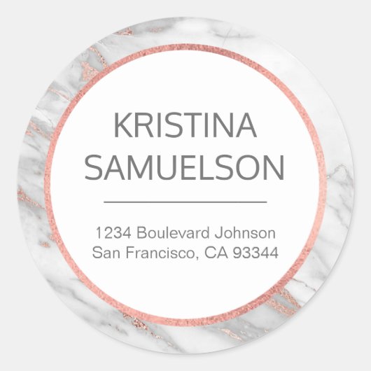 Rose Gold Foil Marmor Grau Name & Rücksendeadresse Runder Aufkleber (Vorderseite)