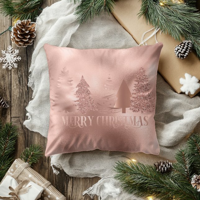 Rose Gold Foil Metallic Frohe Weihnachtsbaum Kissen (Von Creator hochgeladen)