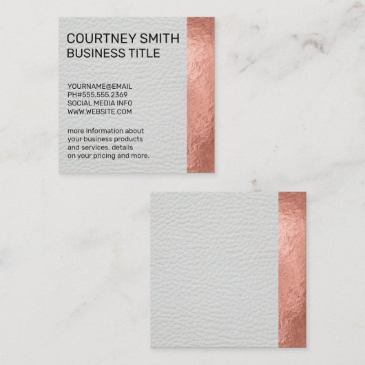 Rose Gold Foil Metallic Trim Weißleder Quadratische Visitenkarte (Vorne/Hinten)