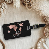 Rose Gold Foil Metallic World Map Luggage Monogram Gepäckanhänger