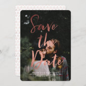 Rose Gold Foil Modernes Skriptüberlagern Save the Save The Date (Vorne/Hinten)