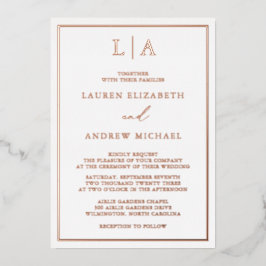 Rose Gold Foil Monogram Border Minimalistisch Wedd Folieneinladung
