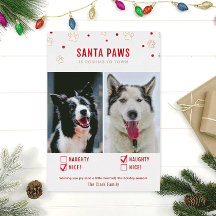 Rose Gold Foil Naughty oder Nice Two Dog Foto Card