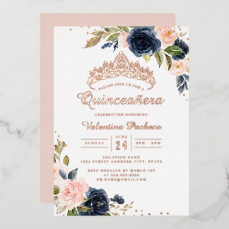 ROSE GOLD FOIL Navy Blush Quinceanera Folieneinladung